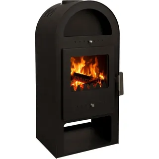 Hanseatic Kaminofen "Santos", Exklusiv, Lieferung bis ins Wohnzimmer, 6 kW, Zeitbrand, mit Holz- und Warmhaltefach, nur 65 Kg leicht schwarz