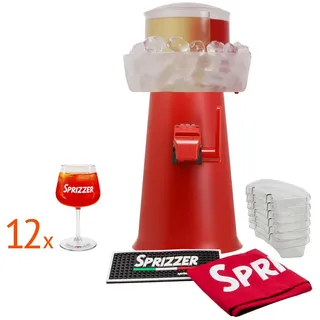 Komplettes Sprizzer-Set in Rot aus Kunststoff mit Maschine, 12 Gläsern, Tasche, 6 Aperibox-Behältern und Matte – SPRIZZER