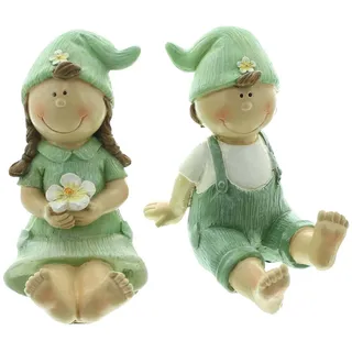 Dekoleidenschaft 2X Dekofigur Frühling Junge und Mädchen aus Polyresin, Gartenfigur wetterfest, Gartendeko für Draußen