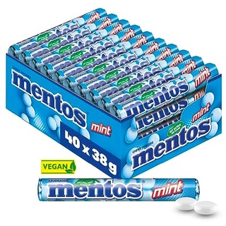 Mentos Kaubonbons Mint, Dragees mit Pfefferminz-Geschmack für frischen Atem, Multipack, Bonbon Vorrats-Packung, Verkaufsdisplay 40 Rollen),