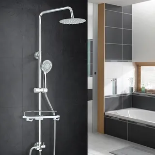 hevenaov Regendusche ohne armatur Duscharmatur Chrom Regendusche Duschset Duschsystem mit Ablage,Regendusche Wasserfall,3 Funktion abs Handbrause für