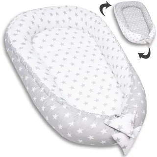 PaLulli Babynest Babynestchen 50x90 cm Babykokon, 2seitig, 100% Baumwolle, Nestchen für Babybett, Kuschelnest, Kissen, Reisebett für Baby und Säuglinge (Sterne E)