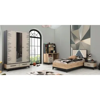 JV moebel Komplette Kindermöbel Jugendbett Bett Holz Set 4tlg Kinderzimmer Braun | braun | 126 cm X 106 cm X 206 cm