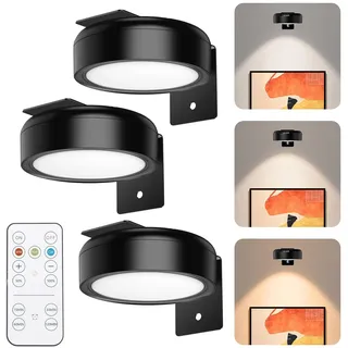 OQIMAX Bildbeleuchtung mit Fernbedienung, 3 Stück Wiederaufladbare Bilderleuchte, Magnetisches LED Wandlampe mit 3 Farbtemperaturen, 5 Helligkeit Einstellbar & Timer-Funktion Dimmbar, Touchsteuerung