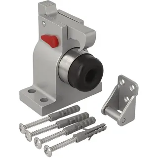 MS Beschläge Türstopper Türfeststeller Türpuffer mit Feststellhaken Aluminiumguss Grau