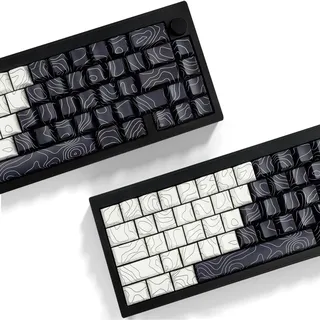 Sunzit Custom Keycaps, Weiße & Schwarz Topographische 131 Tasten PBT Cherry Profil Dye Sublimation Shine Through Side Printed Keycaps für ISO/ANSI UK Layout Mechanische Gaming Tastatur (Weiß&Schwarz)