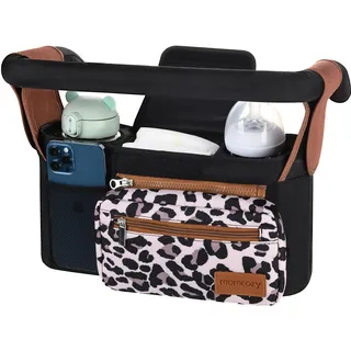 Momcozy Kinderwagen Organizer Universal mit Isolierten Getränkehalter/Becherhalter, Buggy Kinderwagentasche Baby Zubehör mit Reißverschlusstasche, Schultergurt und Stauraum für Windeln&Handys