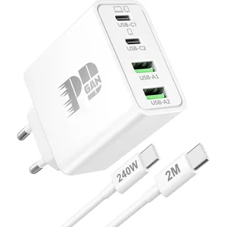 Mac Book Ladekabel, 65W 4-Port GaN USB C Ladegerät mit 240W 2M SchnellLadekabel für MacBook Neo/Pro 16/15/14/13 Zoll, MacBook Air M1/M2/M3/M4, iPhone 17e/17/16/15, iPad, Laptop Netzteil Charger