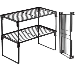 Tomorotec 2er-Set Küchenschrank Organizer – Stapelbares und faltbares Regal für Schrank, Gewürzregal, Küchenregal und Regaleinsatz für Küchenschrank, Ideal für Arbeitsplatte und Schrankaufbewahrung