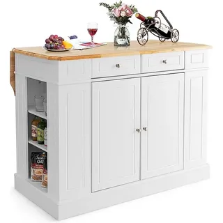 KOMFOTTEU Küchenregal Kücheninsel, multifunktional Küchenschrank, 120 x 60/90 x 92cm weiß