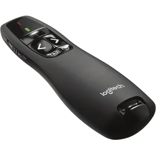 Logitech R400 Presenter, Kabellose 2.4 GHz Verbindung via USB-Empfänger, 15m Reichweite, Roter Laserpointer, Intuitive Bedienelemente, 6 Tasten, Batterieanzeige, PC - Schwarz