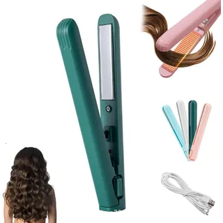 2-in-1 Mini Glätteisen, Mini Lockenstab mit Doppeltem Verwendungszweck für Kurze Haare, Reiseglätteisen für Frauen und Männer, Curling Iron Minis-Stylingtool für Glänzendes Haar (Grün)
