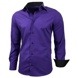 Baxboy Langarmhemd Kentkragen Businesshemd Slim Fit Hemd mit farblich abgesetzten B-444 lila 3XL