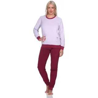 Normann Damen Frottee Langarm Schlafanzug Pyjama mit Bündchen - auch in Übergröße, Farbe:lila, Größe:52-54 - 52-54