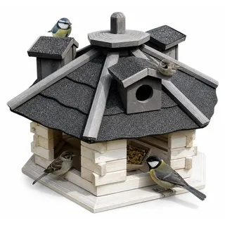 Mucola Vogelhaus Vogelfutterhaus Holz Vogelvilla Vogelhäuser Futtersilo Futterhaus Nistkasten Vogelhäuschen - Weiß / Grau - Weiß