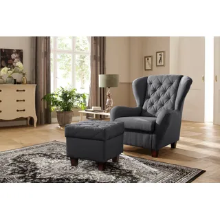 Ohrensessel »Alexandra« incl. Hocker, mit Steppung, in vielen Farben grau