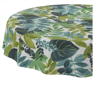 ANRO Tischdecke abwaschbar Tischtuch Baumwolle Polyester wasserabweisend (Einzelstück 1-tlg), Schmutzabweisend Botanik Grüntöne Rund 140cm grün Rund | Ø 140 cm x 140 cm x 140 cm
