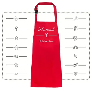 my STITCHERY Kochschürze Kinder personalisiert mit Motiv & Wunschtext bestickt - Individuell personalisierte Kinderschürze wasserfest als besonderes Geschenk (Rot) - Einheitsgröße