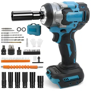 700Nm Akku Schlagschrauber 1/2 Zoll Bürstenloser Schlagschrauber Kompatibel mit Makita 18V, Elektro Schlagschrauber, Schraubenschlüssel für Auto Reifenwechsel mit 44 Zubehör (ohne Akku)