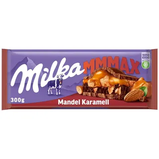 Milka Mmmax Mandel Karamell – Alpenmilch-Schokolade mit Mandel-Kakaocrème, Karamell und karamellisierten Mandeln – 300g