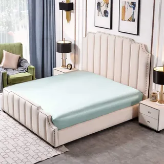 THXSILK Spannbettlaken Seide 25 Momme bis 30cm Matratzenhöhe, Seide Bettlaken aus 100% Reine Seide für Standardmatratze, 90x200+30cm, Hellblau