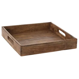 Tablett Mangoholz Dekotablett Serviertablett braun Natur massives Holztablett Mango Holz (27 x 27 cm)