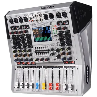 Yamnweo VR-6 PRO Audio-Mixer - 450W x 2 High-Power-Ausgangsverstärker, 99 DSP-Effekte, Bluetooth-Audio-DJ-Konsole, Großbildschirm-Spektrum-Display, Smart-Noise-Reducing-DJ-Tuner