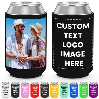 Individuelle Bierdosen-Kühlhülse, 50 Stück, personalisierbarer Getränkeisolator mit Fototext-Logo für Hochzeit, Geburtstag, Party