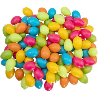 IDENA 31489 – XXL Ostereier-Set mit 100 bunten Kunststoff-Eiern zum Basteln, Bemalen, Bekleben und Aufhängen, als Dekoration für Sträuße und Zweige zur Osterzeit, Bunt