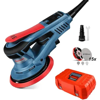 fanzwork Exzenterschleifer 5mm Hub, 150mm Klett-Schleifteller, 350W Bürstenloser EC-Motor, 15x Schleifpapier, Tragkoffer,