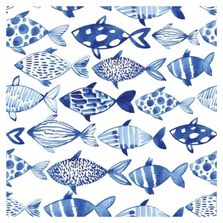 murando Vlies Tapete Fische - Deko Panel Fototapete Wanddeko 10 m Tapetenrolle Mustertapete Wandtapete modern design Dekoration - blau weiß g-B-0082-j-a