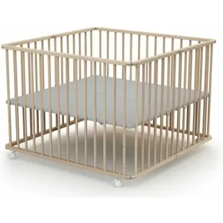 Webaby Webaby, - Laufstall Baby Faltbar Holz mit rollen und matte 100x100 Buche roh| Laufgitter baby Klappbar XXL | 3 Stufen Höhenverstellbar | Für Kinde...