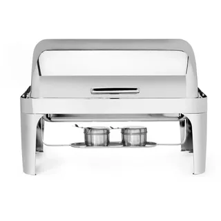 HENDI Chafing Dish, Rolltop, mit GN1/1 Behälter, 2X Brennpastenbehälter, leiser Schließmechanismus, hochglanzpoliert, Warmhaltebehälter, Speisewärmer, 65mm tief, 9L, 660x490x(h)460mm - Hendi
