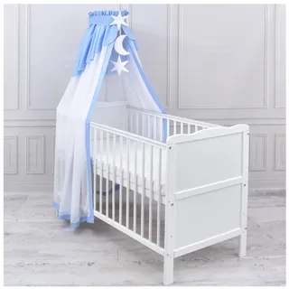 Generisch Baby Delux Babybett Himmel Betthimmel Chiffon Baldachin für Babybett Kinderbett Wiege Stubenwagen Himmelstange Applikationen Deko (Blau, mit Himmelstange)