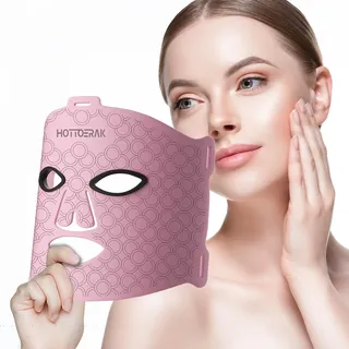 Hottoerak Rotlichtlampe Gesicht, 660nm&850nm Rotlichtlampe, 74LED Infrarotlampe mit Timer, Helligkeitsregelung Rotlicht Maske Gesicht für den Heimgebrauch, Reisen(pink)