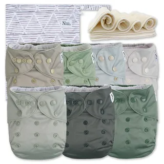 Nora's Nursery Morning Dew Stoffwindeln, 7 Stück, mit 7 Einsätzen und 1 Nassbeutel, wasserdichter Bezug, waschbar, wiederverwendbar und Einheitsgröße, verstellbare Taschenwindeln für Neugeborene und