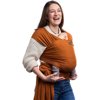 CuddleBug Babytragetuch ab Geburt bis 36 Monate (3,2-15,8 kg) - Kuscheliges & Elastisches Tragetuch Baby, Verstellbar von XS bis XXL, Stillfreundlich & Einfach zu Binden (Braun)