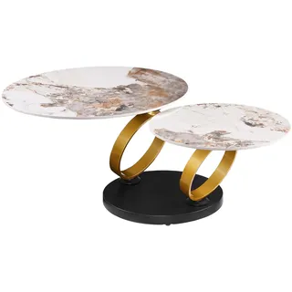 Riess Ambiente Drehbarer Design Couchtisch Dancing Rings - weiß braun Gold - runder Beistelltisch mit Keramiktischplatte