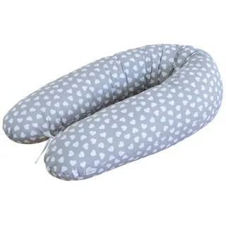 LOOLAY Schwangerschaftskissen - Stillkissen 170 cm - Seitenschläferkissen 100% Baumwolle - mit Abnehmbarem Bezug - Ergonomisches Schwanger Kissen für Schlafen (Herzchen Grau)