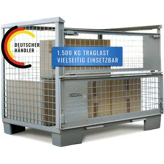 Eurogitterbox Gitterbox I Für Industrie, Garten & Brennholz Aufbewahrung I German Seller I 1240 mm x 970 mm x 835 mm I grau aus Stahl, Traglast 1500 kg, Gewicht 70 kg, für Lager und Transportzwecke