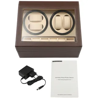 DHQCQL Automatik Uhrenbeweger, Uhrenaufbewahrung mit 4 Uhrenbewe + 6 Uhren, PU-Leder Uhrenbeweger Display-Boxen, Drehen Mute Uhrenbeweger 4 uhren für Uhrengeschäft Zuhause, 30×24×18 CM