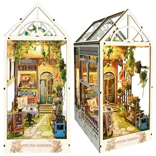 TOPBSFARNY DIY Puppenhaus Booknook Bücherregal Einsatz 3D Holzpuzzle Buchstütze für Buch/Zimmer Dekor, Miniatur Modell Haus mit LED Licht Book Nook Kits für Geburtstag Valentinstag Geschenke