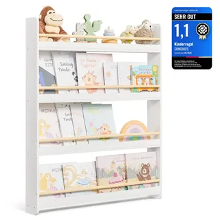 Songmics Bücherregal Kinder, mit 4 Ebenen, Spielzeugregal | Weiß