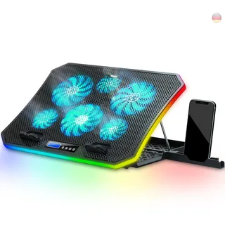 TopMate C12 Laptop Kühler RGB Gaming Notebook Kühlpads für Schreibtisch und Schoß, Laptop Lüfter Ständer 8 Höhenverstellbar mit 6 Leisen Lüfter+Handyständer, für 15,6-17 Zoll -EisBlau LED Licht