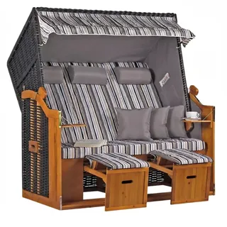 Mr. Deko Strandkorb Ostsee XXL Wacholder PE Schwarz Dessin Oliv Grau