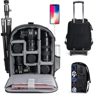 CADeN Professional Trolley Large Camera Backpack Bag for DSLR/SLR Mirrorless Camera Waterproof, Camera Case Compatible for Sony Canon Nikon Camera and Lens Stativ Accessories, 5.0 Schwarz