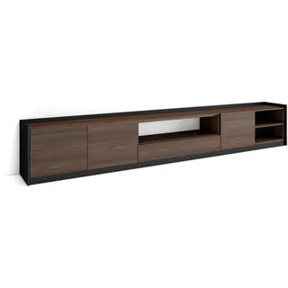 SKRAUT HOME Lowboard 310x50x37 cm Dunkler Eiche/Schwarz Holzwerkstoff