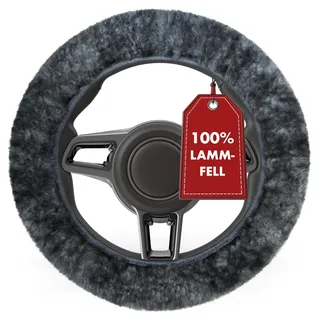 Walser Lammfell Lenkradbezug Auto, Lenkradhülle, Lenkradschoner aus echtem Lammfell, universaler Lenkradschutz, Lenkradabdeckung anthrazit