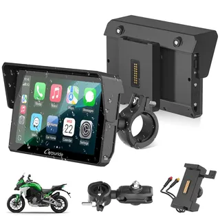 Carpuride W502S PRO Motorrad-GPS, kabelloses Carplay/Android Auto, Wasserdichter 5-Zoll-Motorrad-Touchscreen, mit BM05-Halterung, Bluetooth-Transmitter, kabelgebundener Steuerung, Navigation