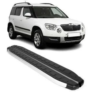 OMAC Kfz-Schmutzfänger Seitenschweller Seitenbretter für Skoda Yeti 2009-2017 Alu, 2-tlg., Rutschfest, Haltbar, Aerodynamik schwarz|silberfarben